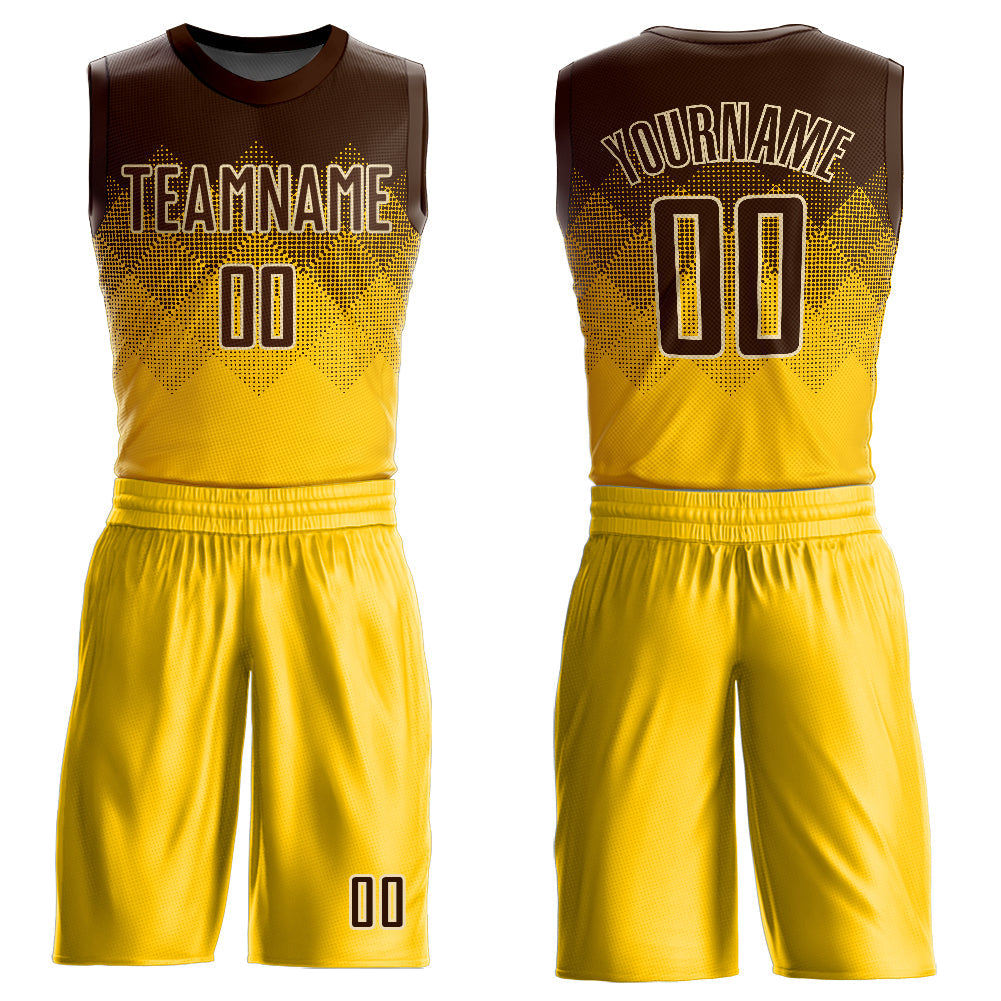 Custom Yellow Brown-Cream Round Neck Sublimation Basketball Suit Jersey