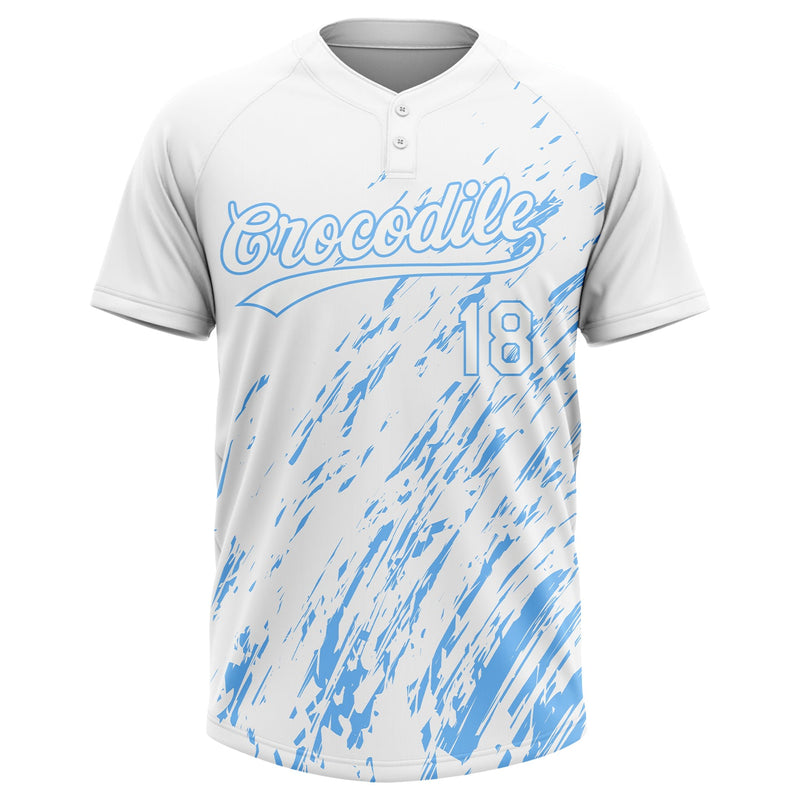 Custom White White-Light Blue 3D Pattern Two-Button Unisex Softball Jersey