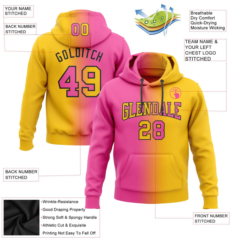 Custom Stitched Yellow Pink-Black Gradient Fashion Sports Pullover Sweatshirt Hoodie